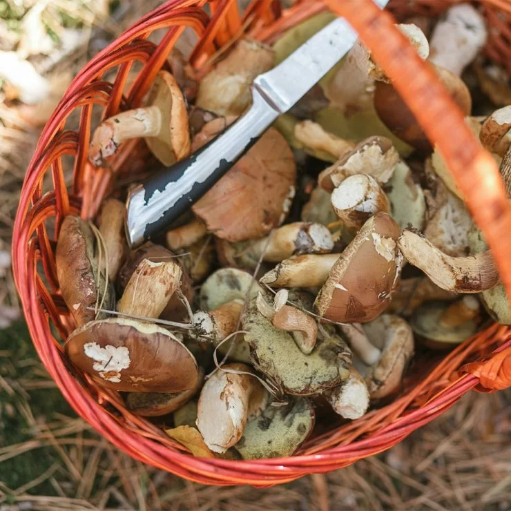 cesta de setas y navaja